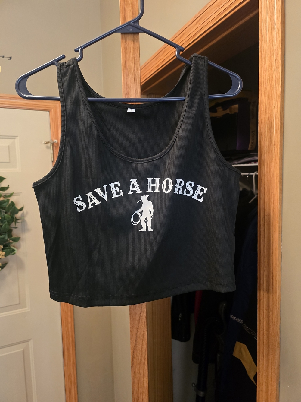 Black "Save a Horse" Graphic Crop Tank Top